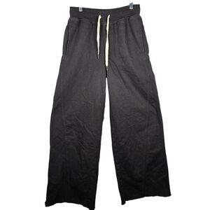 Aerie Me-Day Tie Waist Pant Wide Leg Raw Hem Elastic Waist Size Small Black